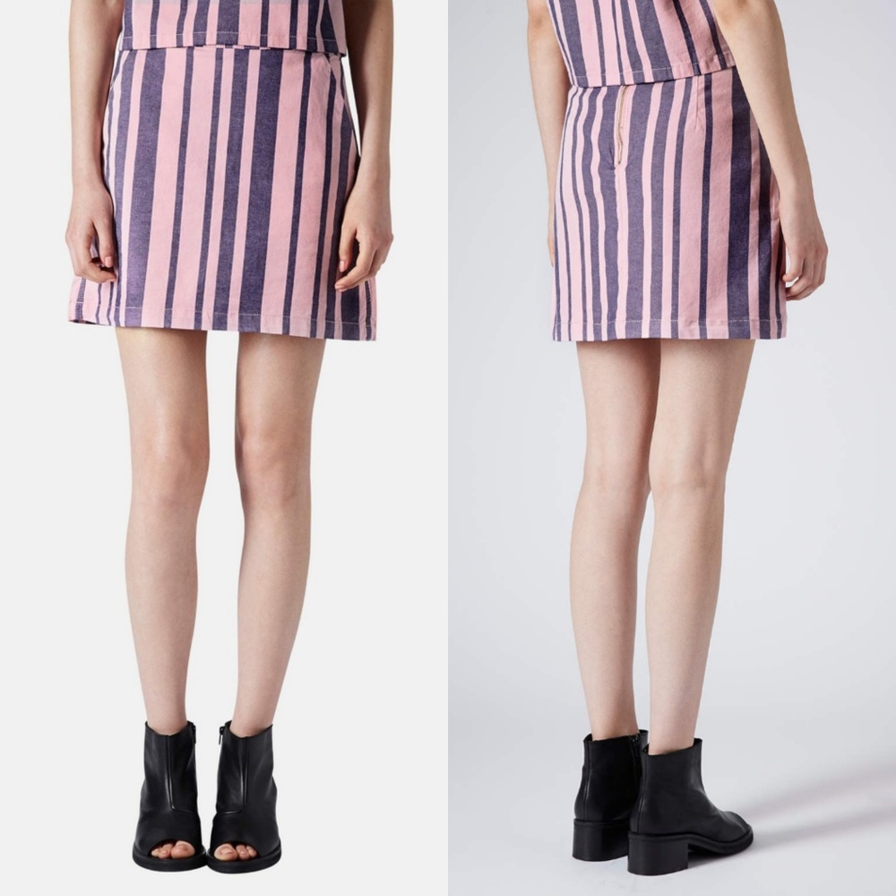 TOPSHOP | Denim Moto Striped Skirt